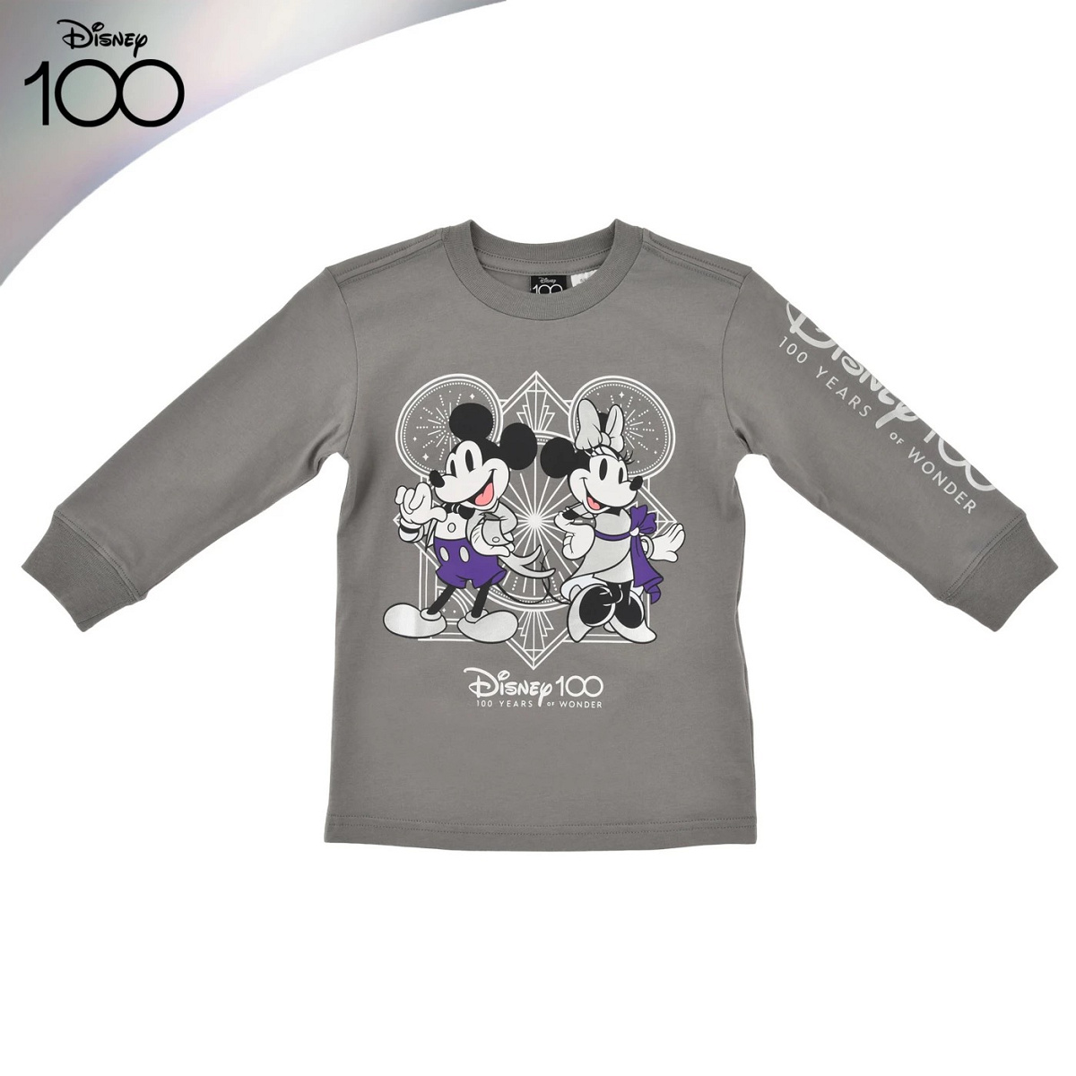 ディズニーストアで買えるディズニー創立100周年記念グッズ：ミッキー＆ミニー キッズ用長袖Tシャツ