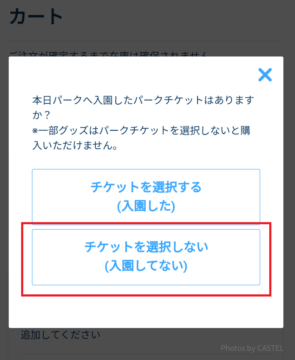 「チケットを選択しない」をクリック