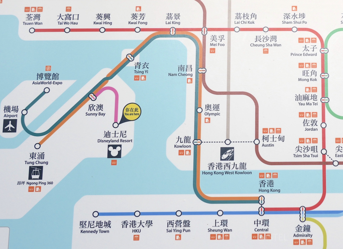 香港ディズニーランドアクセス：香港MTR（電車）の路線図