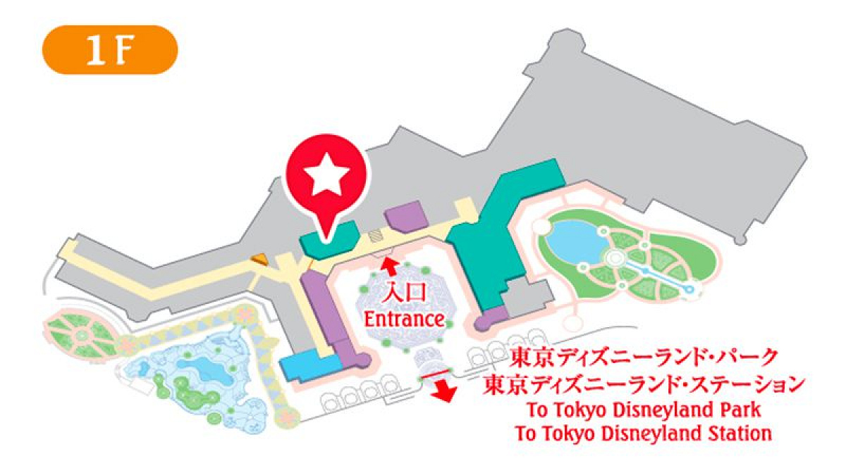 カンナの場所：ディズニーランドホテル内1Fの地図