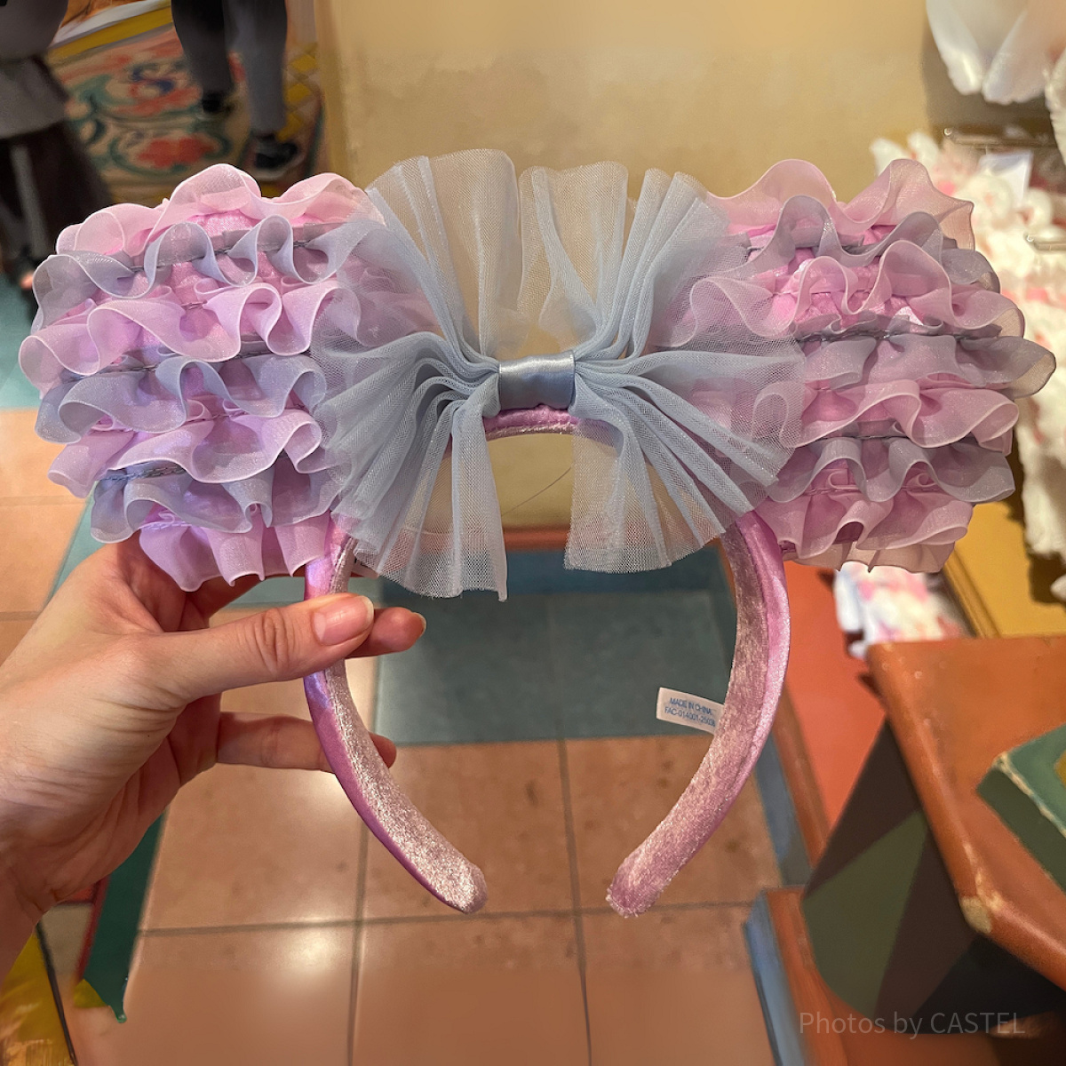 ミニーフリルカチューシャ（ピンク×グレー）