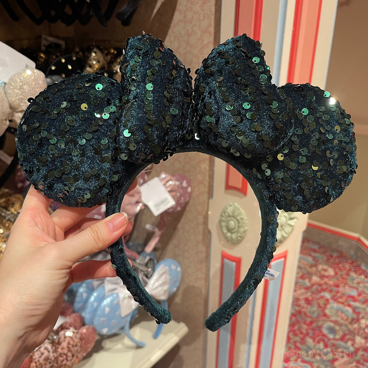 ミニーベロアスパンコールカチューシャ（深緑）| キャステル | CASTEL