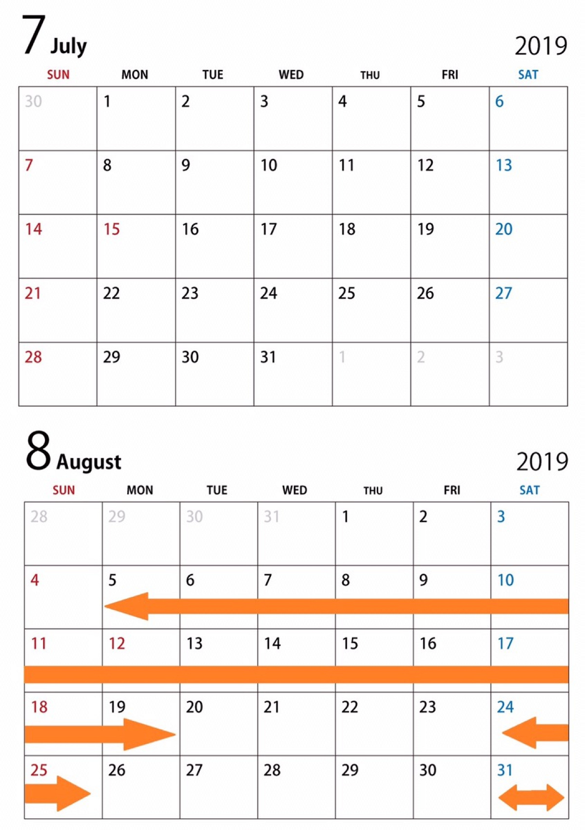 【USJ年間パスライト】2019年7-8月除外日カレンダー