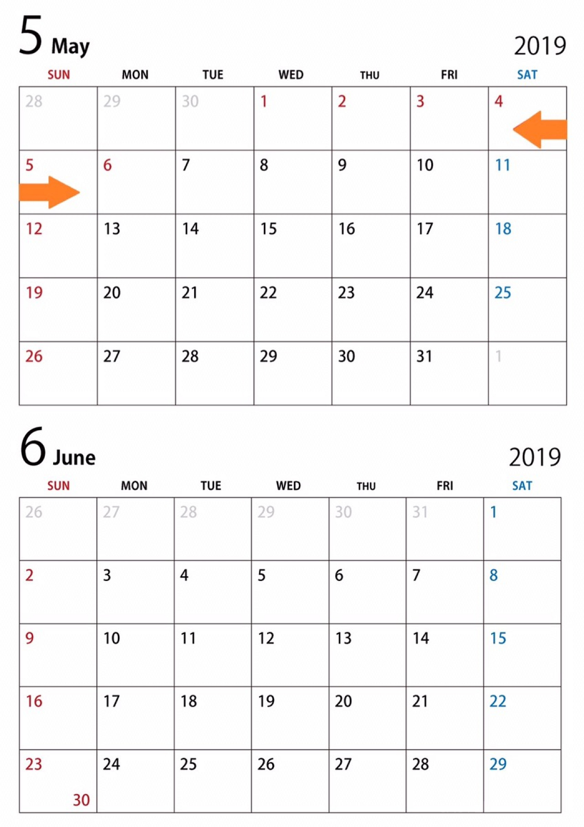 【USJ年間パスライト】2019年5-6月除外日カレンダー