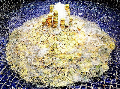 金貨の噴水が目印