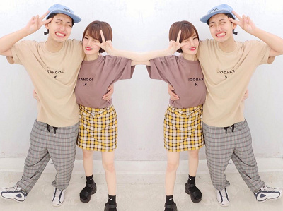 チェック×ベージュのカップルコーデ