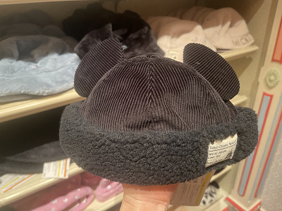 コーデュロイ&ボア耳付きキャップ(黒)