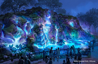 ファンタジースプリングス内の泉（夜）