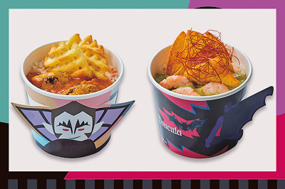 USJ秋フード:ドラキュラ・バターチキンカレー(左)とドラキュラ・グリーンカレー(右)