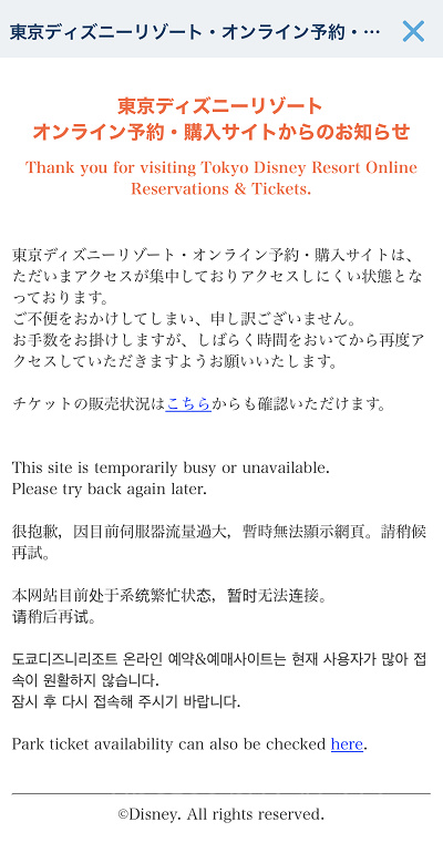 オンライン予約のアクセス集中画面