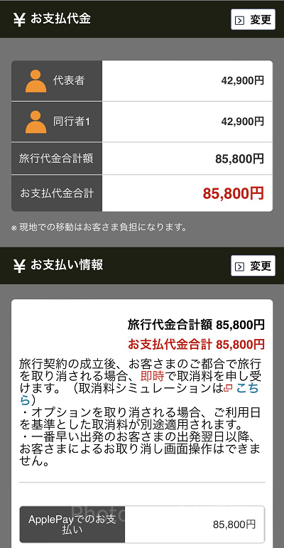 申込内容の最終確認（JAL）