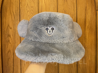 ミッキー耳付きふわふわバケットハット（ブルーグレー）