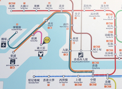 香港ディズニーランドアクセス：香港MTR（電車）の路線図