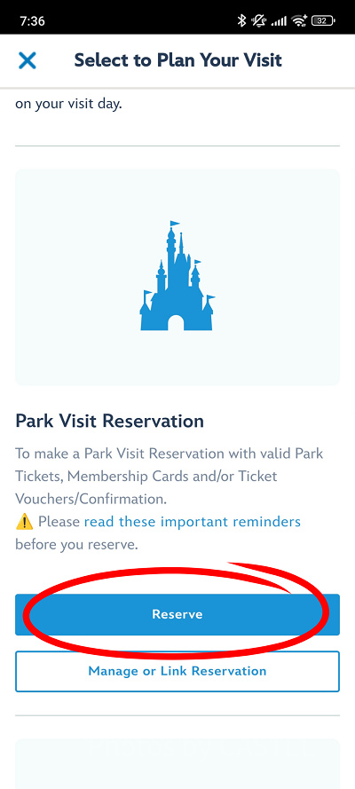 香港ディズニー入園予約：年間パスポートを購入した場合はスクロールして「Reserve」を押す！
