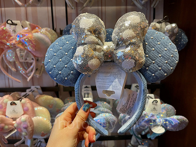 上海ディズニーカチューシャ:リボン付きデニムカチューシャ