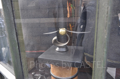 ハリー・ポッターエリアのショーウインドウには「ゴールデンスニッチ」の実物サイズも展示されている