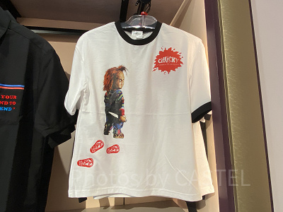 ユニバハロウィン2022グッズ:チャッキーのTシャツ(城)
