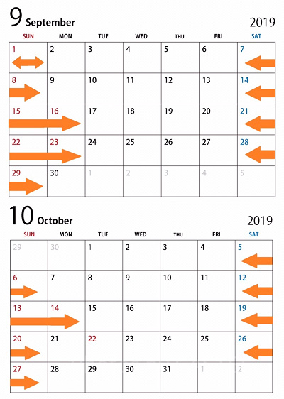 【USJ年間パスライト】2019年9-10月除外日カレンダー
