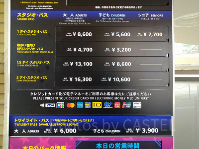 USJのチケット価格表