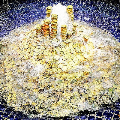 金貨の噴水が目印