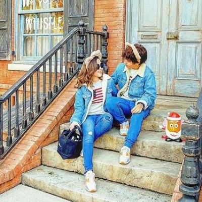 アメリカ国旗ニット×ボア付きGジャン