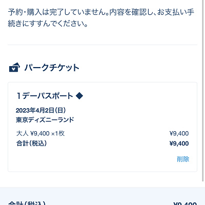 ディズニーチケット予約手順⑥