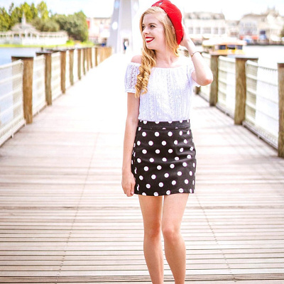 ドットスカートコーデ