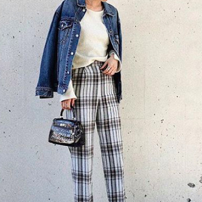 例② 流行りのチェックパンツで春コーデ