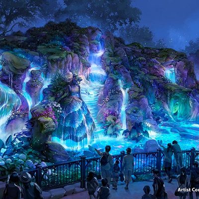 ファンタジースプリングス内の泉（夜）