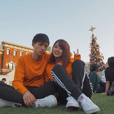 ラインパンツのペアルック