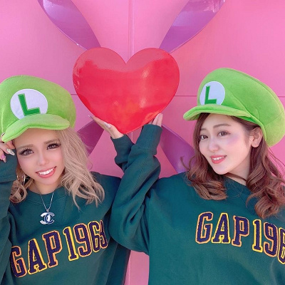 USJ - 【USJ公式】マリオ　ルイージ　帽子　＋ロンT＋ガチャリング　双子コーデ　セット USJ公式】マリオ ルイージ 帽子 ＋ロンT＋ガチャリング 双子