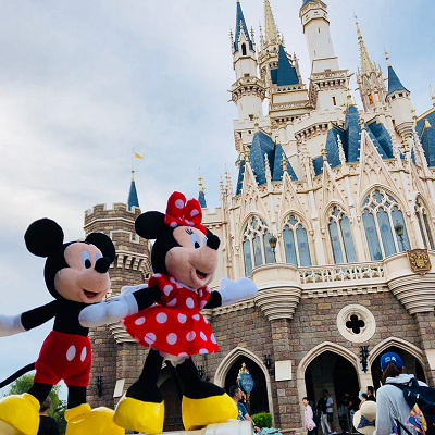 ミッキーとミニーがお散歩中？