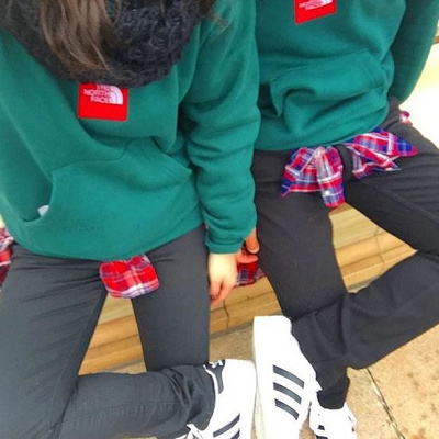 パーカー×チェックシャツ