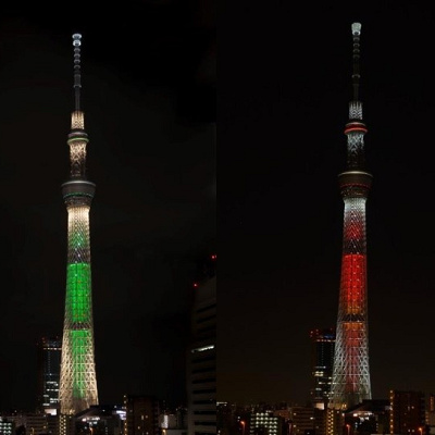 スカイツリーが2色のクリスマス仕様に変身