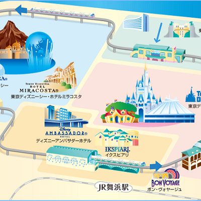 モノレールはイクスピアリやディズニーランド、シーを囲むように走行している