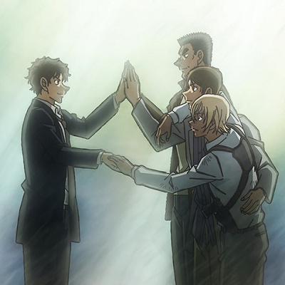 爆弾解体後、無事を喜ぶ警察学校組