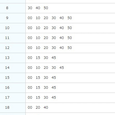 羽田空港第2ターミナル6番乗り場発　時刻表