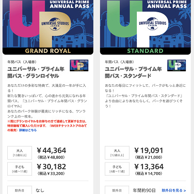 USJ年間スタジオパスの種類