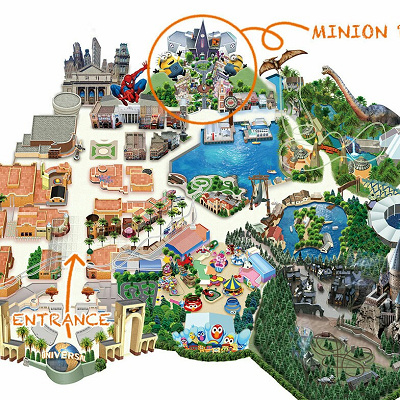 ミニオン・パークへ行くためのUSJ園内図