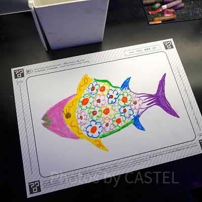世界とつながったお絵かき水族館体験！絵を塗り終わったところ