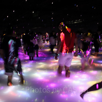 人と共に踊る鯉によって描かれる 水面のドローイング