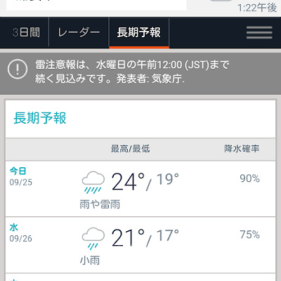 AccuWeatherのアプリ画面