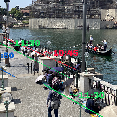 レッツ・セレブレイト・ウィズ・カラーのリドアイルの場所取りの目安時間（4月平日）