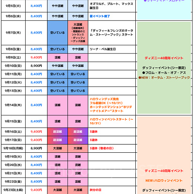 2023年9月の混雑カレンダー