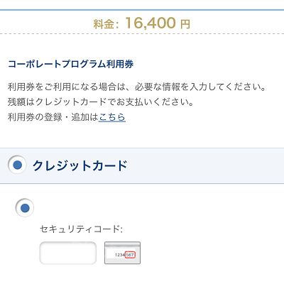 ディズニーチケットの決済画面