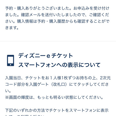 ディズニーチケット購入完了画面