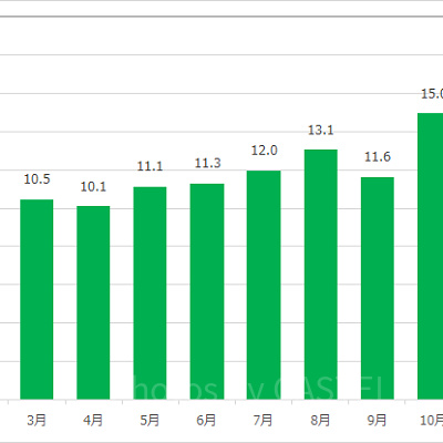 ディズニーシー・エレクトリックレールウェイ（アメリカンウォーターフロント）の月別平均待ち時間