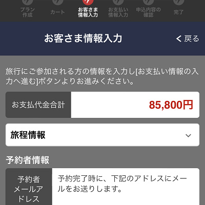お客さま情報の入力（JAL）