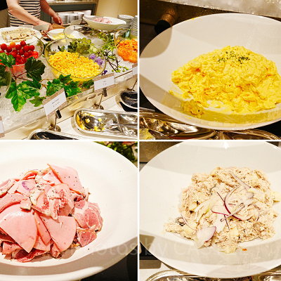 ファンタジースプリングスレストランの朝食ブッフェ：サラダ・冷たい前菜メニュー