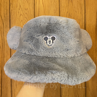 ミッキー耳付きふわふわバケットハット（ブルーグレー）